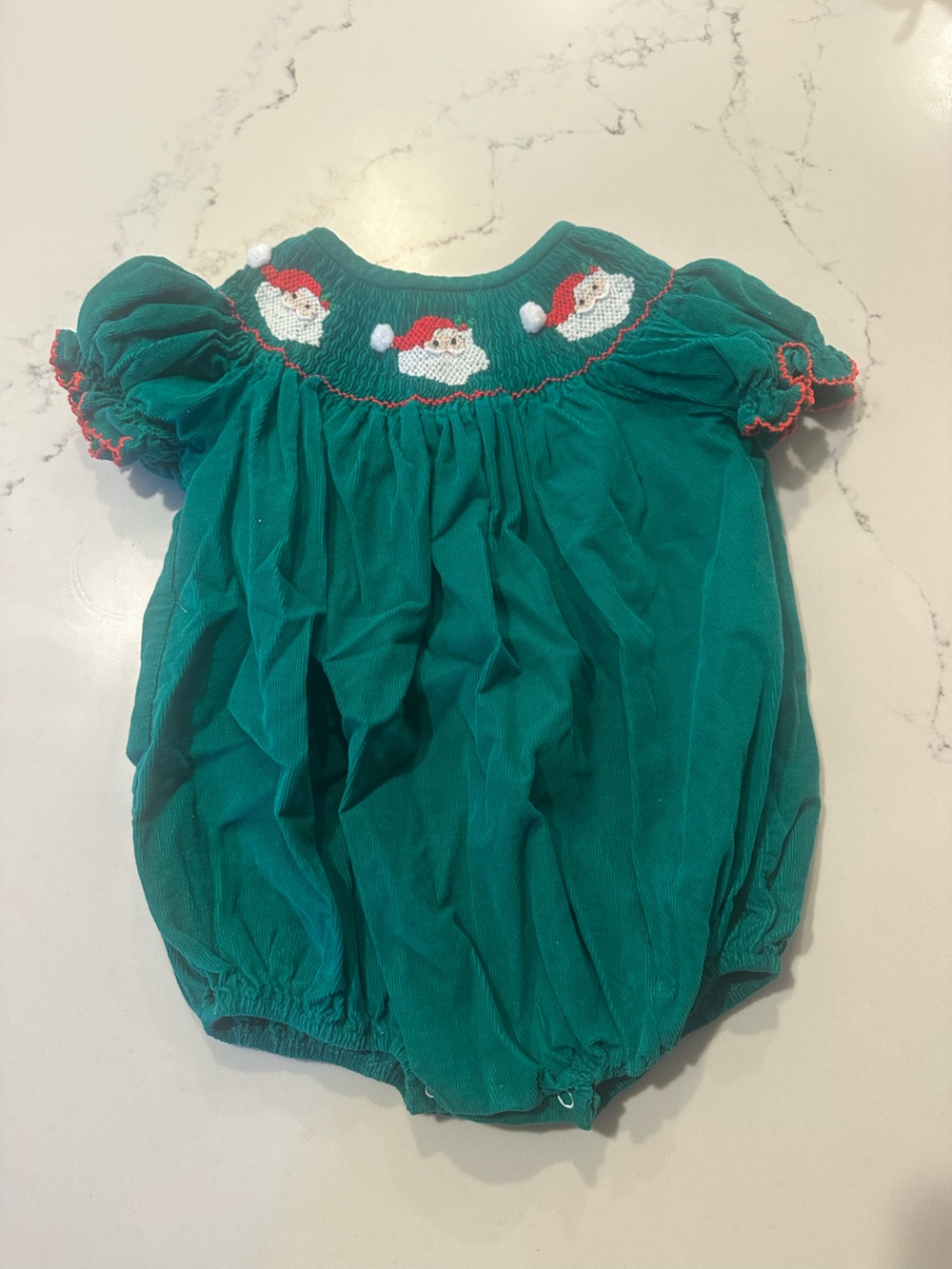 Green Christmas Baby Bubble Romper with Santa Smocking
